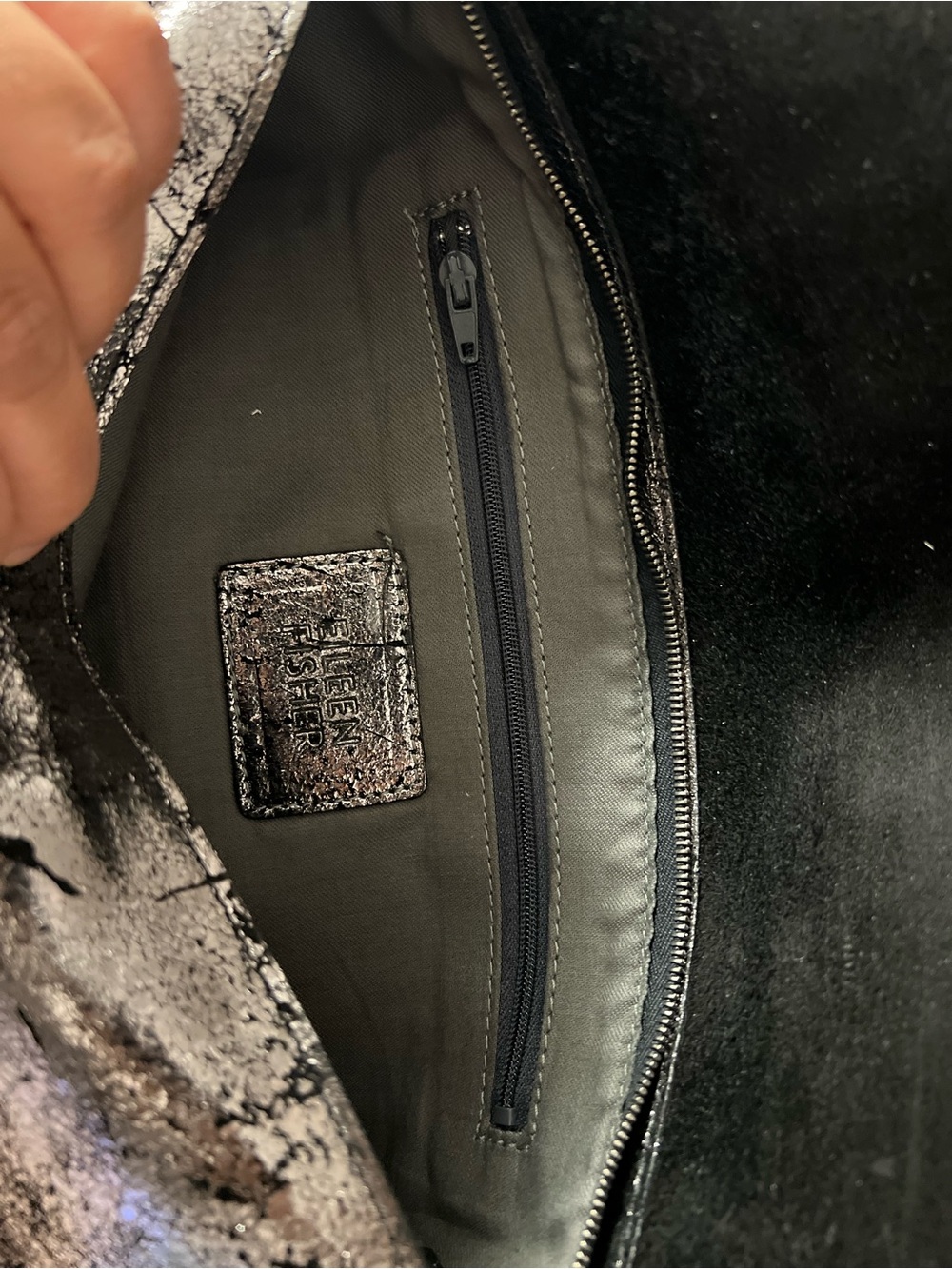 Eileen Fisher Metallic Silver-Black Messenger Bag